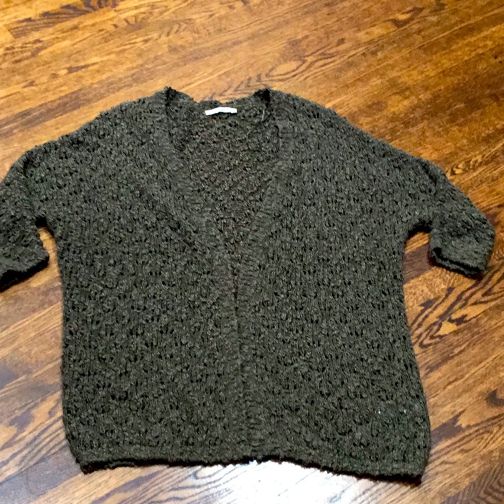 Revolution Olive Green Popcorn Crochet Cardigan with Dolman Sleeves - Picture 3 of 10